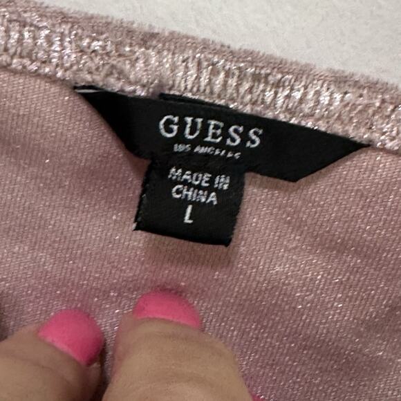 Guess Chela Cami Top L Crushed Velvet Pink‎ Lace Trim Festival Y2K Summer FLAW - Picture 5 of 11